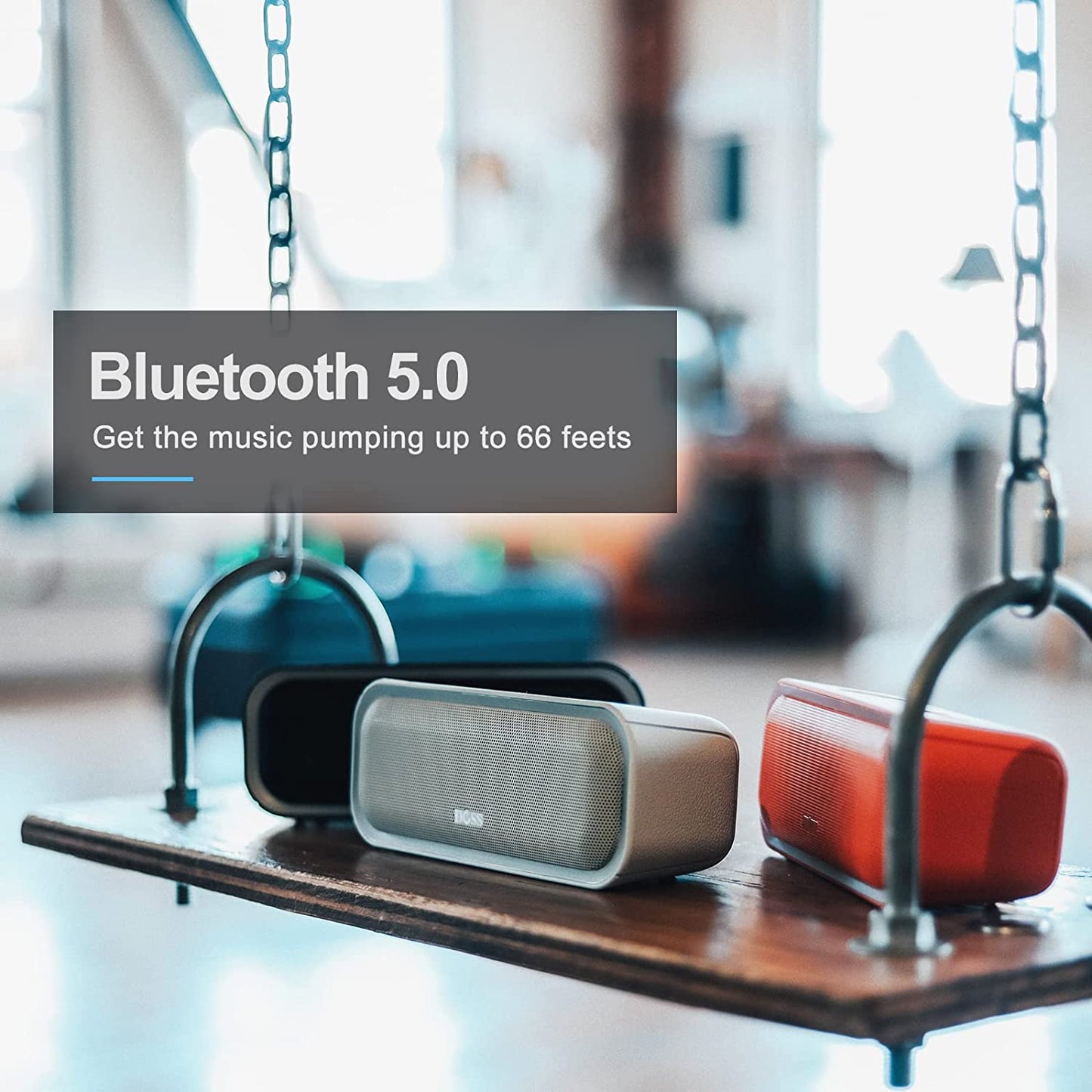 Soundbox Pro Bluetooth Speaker, 20W Stereo Sound, Active Extra Bass, 20H Playtime, Multi-Colors Lights, Wireless Stereo Pairing, IPX6 Waterproof for Garden, Hiking, Camping, Beach, Party-Blue