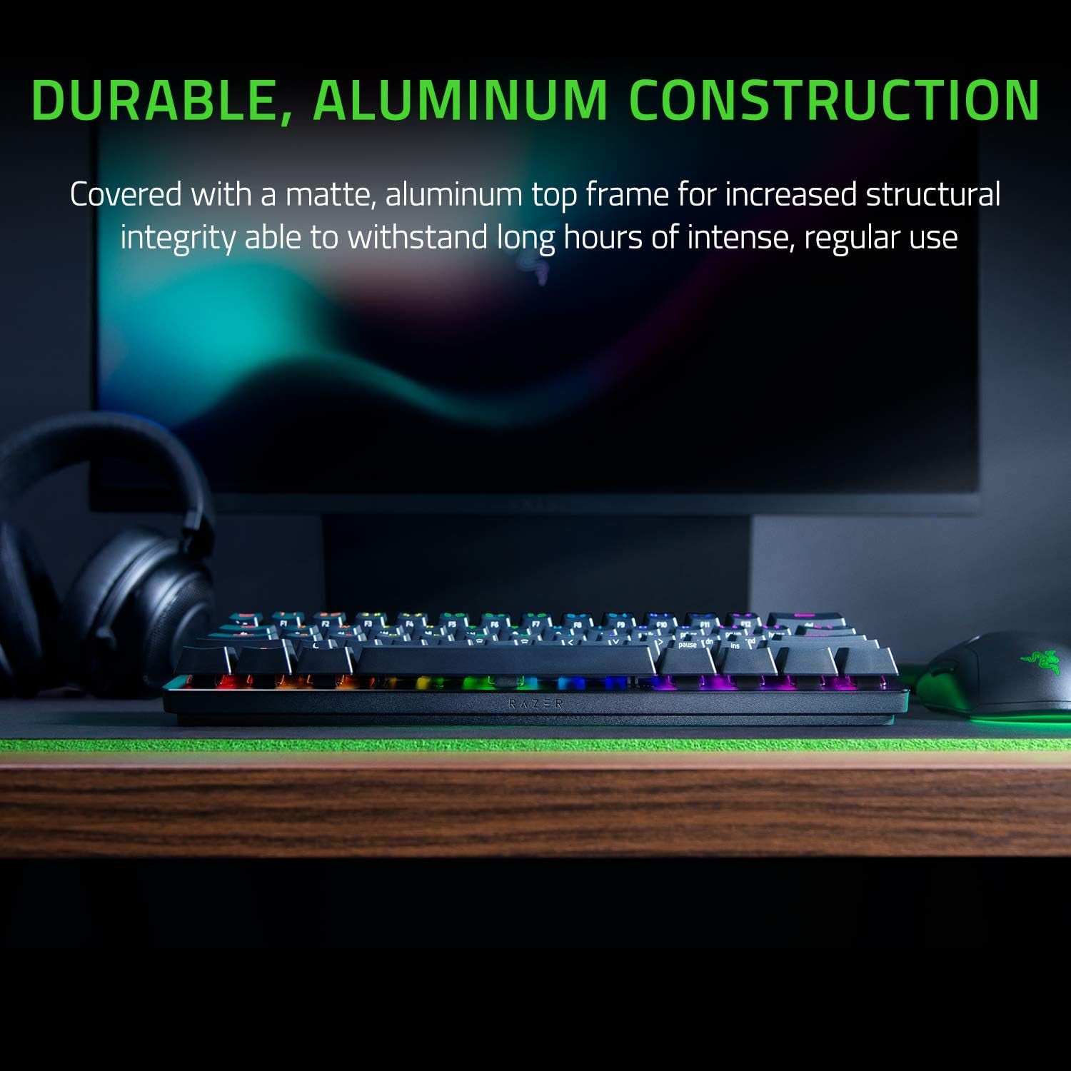 Huntsman Mini 60% Gaming Keyboard: Linear Optical Switches - Aluminum Top Frame - Chroma RGB Lighting - PBT Keycaps - Onboard Memory - Snap Tap - Black